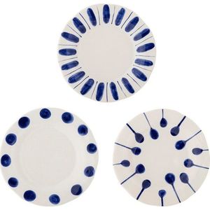 Bílé/modré dezertní talíře v sadě 3 ks z kameniny ø 22 cm Linora – Bloomingville obraz