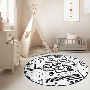 Černobílý pratelný dětský hrací koberec ø100 cm In My Town – Mila Home obraz