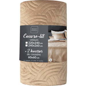 Světle hnědý sametový set přehozu a povlaku na polštář 240x260 cm Solange – douceur d'intérieur obraz