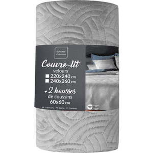 Šedý sametový set přehozu a povlaku na polštář 240x260 cm Solange – douceur d'intérieur obraz