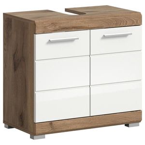 MID.YOU SKŘÍŇKA POD UMYVADLO, vysoce lesklá bílá, barvy dubu, 60/56/34 cm obraz