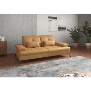 Sit & More TŘÍMÍSTNÁ POHOVKA, curry žlutá, kombinace pravá kůže/látka obraz