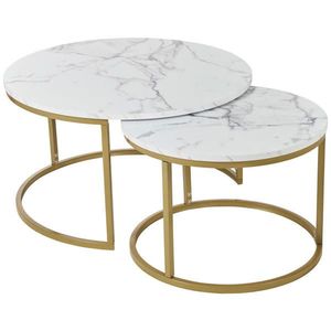 home24 SADA KONFERENČNÍCH STOLKŮ, bílá, barvy zlata, kov, kompozitní dřevo, 60-80/60-80/42-45 cm obraz