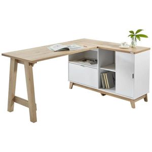 Voleo ROHOVÝ PSACÍ STŮL, bílá, dub San Remo, 159/120/76 cm obraz