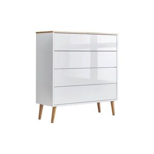 MID.YOU KOMODA, bílá, barvy dubu, vysoce lesklá bílá, 79/86/33 cm obraz