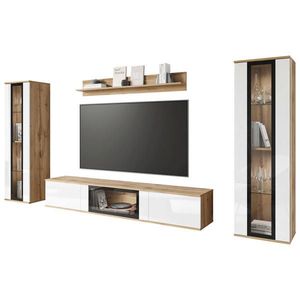 Livetastic OBÝVACÍ STĚNA, dub wotan, vysoce lesklá bílá obraz