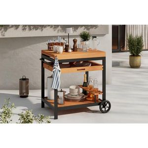 Ambia Garden ZAHRADNÍ SERVÍROVACÍ VOZÍK, černá, barvy teak, 73/80/50 cm obraz