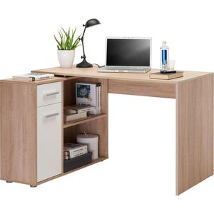 Hom`in ROHOVÝ PSACÍ STŮL, bílá, barvy dubu, 94/120/75 cm obraz