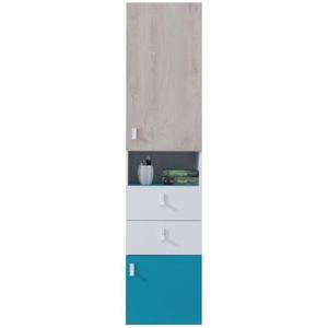 Regál Planet 45x190x40 cm Bílý/Dub/Tyrkysový obraz