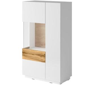 Vitrína Silke 80 cm Dub Wotan/Bílá Lesk 139x80x40 cm obraz
