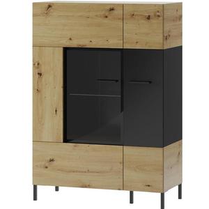 Vitrína Lucas 90cm Dub Artisan/černy Mat 130x90x42 cm obraz