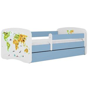 Dětská postel Babydreams+SZ+M modrá 70x140 Mapa světa obraz