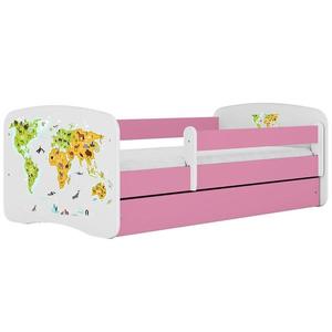 Dětská postel Babydreams+SZ+M růžová 80x160 Mapa světa obraz