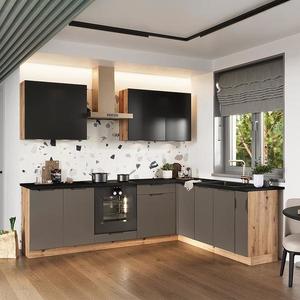 Kuchyňská linka Isabel 200x260 cm černý hrášek/dub artisan/mocca grey obraz