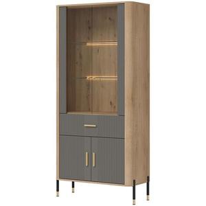 Vitrína Dante DT14 dub cremona/šedá obraz