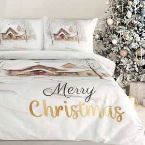 ArtFir Vánoční povlečení na dvojlůžko JOYFULL | bílá/světlohnědá 220 x 200 cm obraz