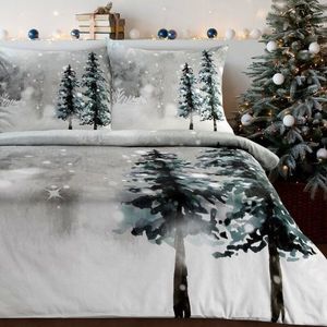 ArtFir Vánoční povlečení na jednolůžko FOREST | světle šedá/bílá 140 x 200 cm obraz
