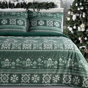 ArtFir Vánoční povlečení na jednolůžko CLOVER | tmavě zelená/bílá 140 x 200 cm obraz