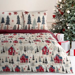 ArtFir Vánoční povlečení na jednolůžko ASHER | červená/krémová 140 x 200 cm obraz