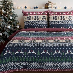 ArtFir Vánoční povlečení na jednolůžko SKANDY | modrá/bordó 140 x 200 cm obraz