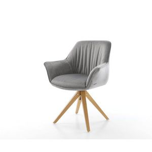 Jídelní židle Keila-Flex s područkami samet šedá dřevěná podnož obraz