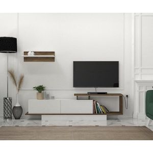TV stěna / Sestava pod TV Asos - White, Walnut obraz
