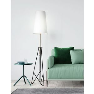 Stojací lampa TAFLO černo-zlatá 1xE27 stínidlo bílé obraz