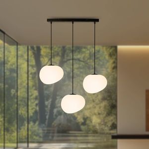 Závěsná lampa STONES v japonském stylu - prodloužená základna s 20cm stínidly ve tvaru kamene - minimalistická stolní lampa 3x E27 obraz
