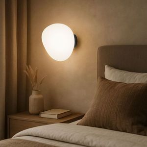 Nástěnná lampa STONES inspirovaná kamenem - bílé stínidlo 20 cm v japonském stylu - stylová nástěnná lampa do ložnice E27 obraz