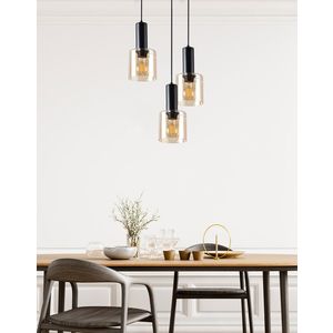 Závěsná lampa Isar, černá, 3x40, E27, jantarové stínidlo obraz