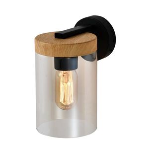 Nástěnná lampa Wels 1x40 černá + dřevěné kouřové stínidlo obraz