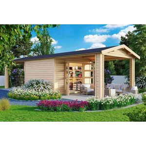 Dřevěný zahradní domek THERES 7 s přístavkem Lanitplast obraz