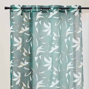 Záclona se vzorem listů a metalickým potiskem obraz