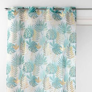 Záclona s potiskem listů a metalickými detaily obraz