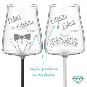 Svatební skleničky na víno Wedding s krystaly 2 ks obraz