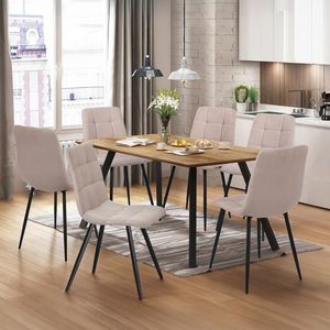 Jídelní stůl 140x80 BERGEN dub + 6 židlí BERGEN béžová obraz