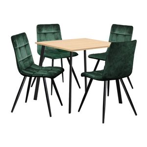 Jídelní stůl 80x80 BERGEN dub + 4 židle BERGEN zelený samet obraz