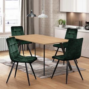 Jídelní stůl 120x80 BERGEN dub + 4 židle BERGEN zelený samet obraz