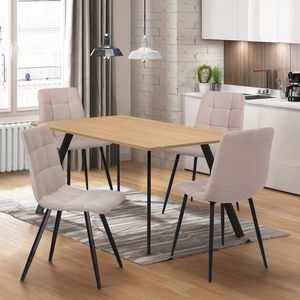 Jídelní stůl 120x80 BERGEN dub + 4 židle BERGEN béžová obraz