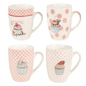Set 4ks bílo-růžový porcelánový hrnek s dortíky Cupcake - 8*10 cm / 0, 3L 6CEMS0045 obraz