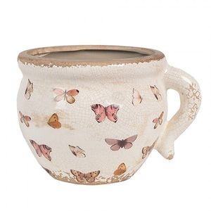 Béžový antik obal na květináč s uchem a motýlky Butterfly Paradise M - 17*14*12 cm 6CE1665M obraz