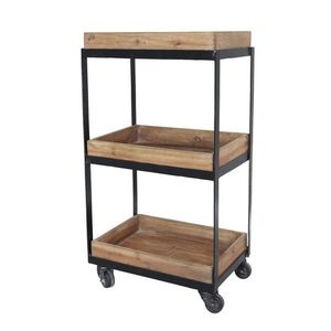 Hnědý kovový retro vozík s dřevěnými podnosy Grimaud Unit - 39*28*72 cm 41074100 obraz