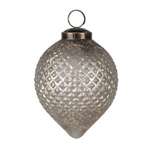 Šedá antik skleněná vánoční ozdoba baňka - Ø 8*10 cm 6GL4694 obraz