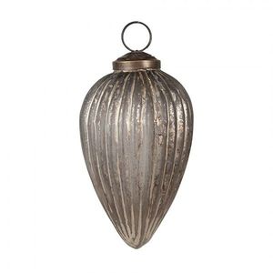 Šedá antik skleněná vánoční ozdoba baňka - Ø 7*11 cm 6GL4695 obraz