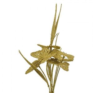 Vánoční zlatá umělá třpytivá větvička s motýlky Butterflies - 13*9*32 cm 65804 obraz