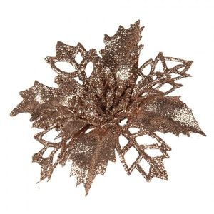 Měděná třpytivá umělá dekorace vánoční hvězda Poinsettia - Ø 9*2 cm 65783 obraz