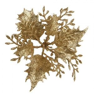 Zlatá třpytivá umělá dekorace vánoční hvězda Poinsettia - Ø 11*3 cm 65784 obraz