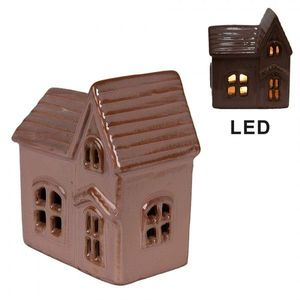 Hnědo-růžový keramický svítící LED domek - 10*6*11 cm 6CE2119 obraz