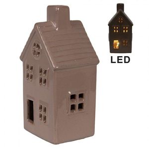 Hnědý keramický svítící LED domek - 8*6*15 cm 6CE2118 obraz