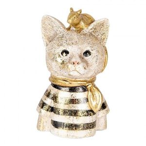 Dekorace socha busta kočka se zlatou myškou - 11*9*18 cm 6PR5075 obraz